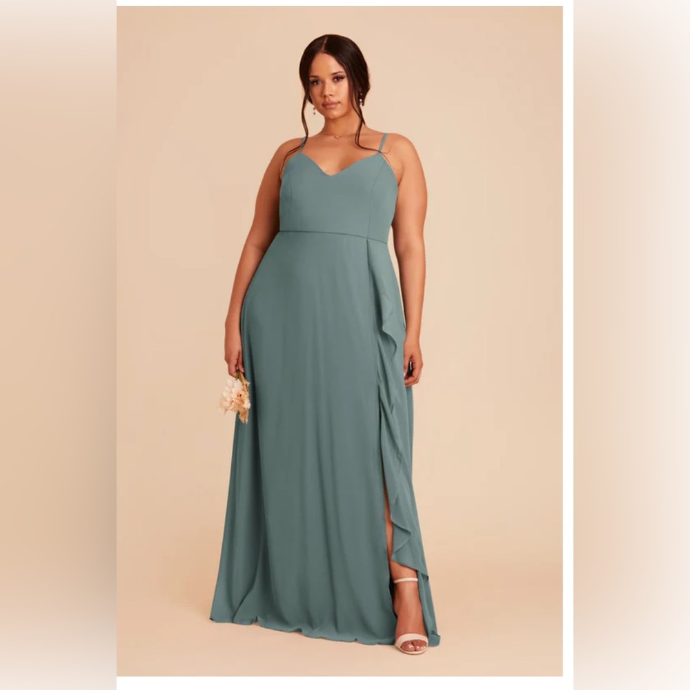 NWT Birdy Grey Bridesmaids Dress Theresa Dress chiffon sea glass ruffle slit